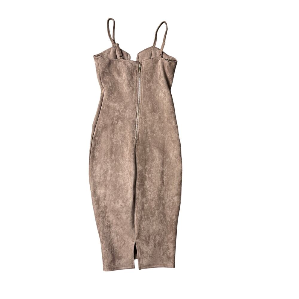 Suede look bodycon midi dress taupe size small - Picture 3 of 6